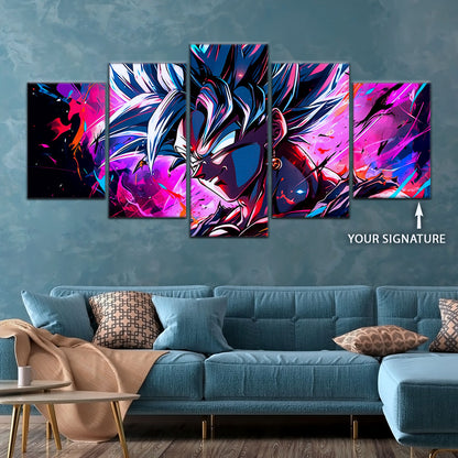 Dragon Ball Z Super Saiyan Vegito Canvas Wall Art - 5 Piece Split Panel Anime Poster - Framed Ready to Hang Living Room Man Cave Decor - DR5128