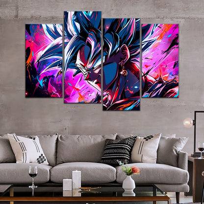 Dragon Ball Z Super Saiyan Vegito Canvas Wall Art - 5 Piece Split Panel Anime Poster - Framed Ready to Hang Living Room Man Cave Decor - DR5128