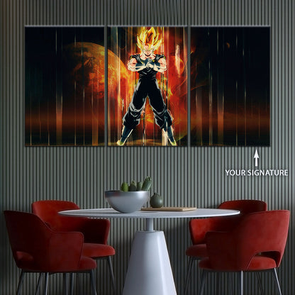 Dragon Ball Z Super Saiyan Vegito Canvas Wall Art - 5 Piece Split Panel Anime Poster - Framed Ready to Hang Living Room Man Cave Decor - DR5129