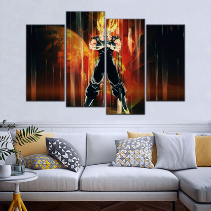 Dragon Ball Z Super Saiyan Vegito Canvas Wall Art - 5 Piece Split Panel Anime Poster - Framed Ready to Hang Living Room Man Cave Decor - DR5129