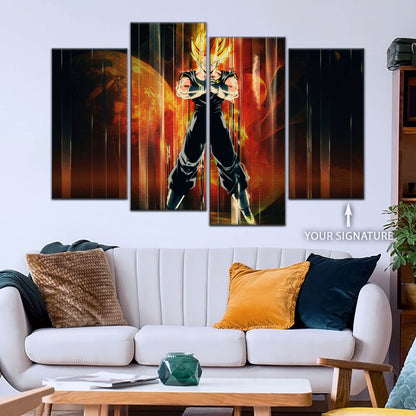 Dragon Ball Z Super Saiyan Vegito Canvas Wall Art - 5 Piece Split Panel Anime Poster - Framed Ready to Hang Living Room Man Cave Decor - DR5129