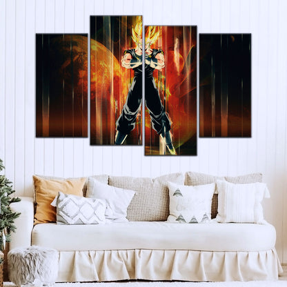 Dragon Ball Z Super Saiyan Vegito Canvas Wall Art - 5 Piece Split Panel Anime Poster - Framed Ready to Hang Living Room Man Cave Decor - DR5129