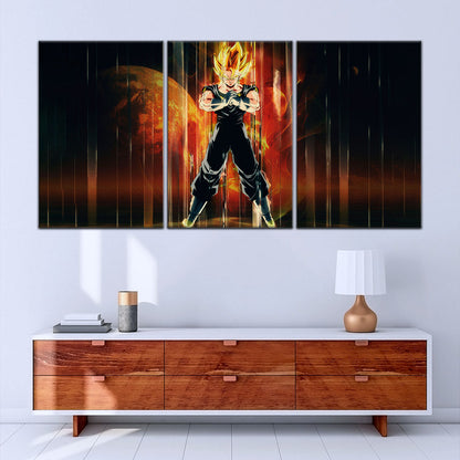 Dragon Ball Z Super Saiyan Vegito Canvas Wall Art - 5 Piece Split Panel Anime Poster - Framed Ready to Hang Living Room Man Cave Decor - DR5129