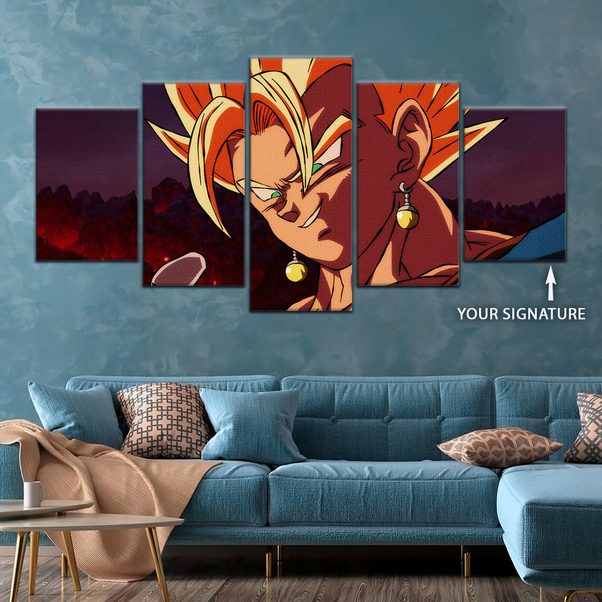 Dragon Ball Z Super Saiyan Vegito Canvas Wall Art - 5 Piece Split Panel Anime Poster - Framed Ready to Hang Living Room Man Cave Decor - DR5130