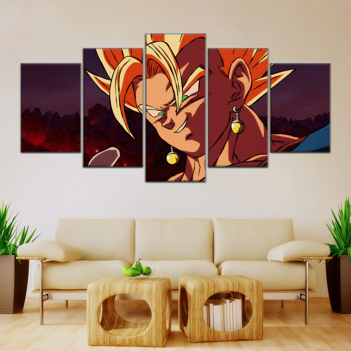 Dragon Ball Z Super Saiyan Vegito Canvas Wall Art - 5 Piece Split Panel Anime Poster - Framed Ready to Hang Living Room Man Cave Decor - DR5130