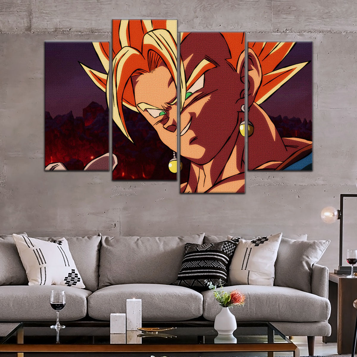 Dragon Ball Z Super Saiyan Vegito Canvas Wall Art - 5 Piece Split Panel Anime Poster - Framed Ready to Hang Living Room Man Cave Decor - DR5130