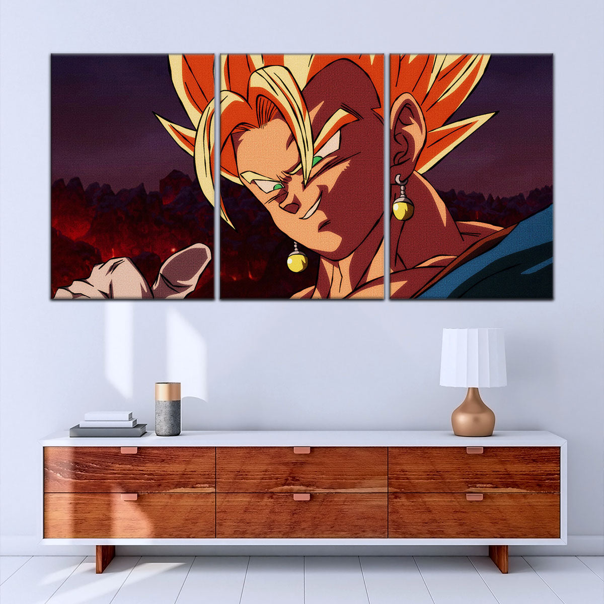 Dragon Ball Z Super Saiyan Vegito Canvas Wall Art - 5 Piece Split Panel Anime Poster - Framed Ready to Hang Living Room Man Cave Decor - DR5130