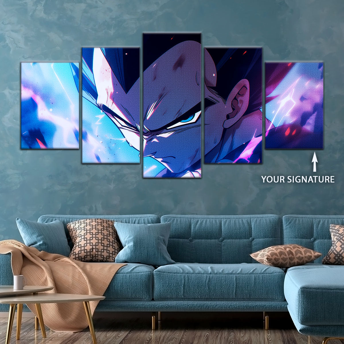Dragon Ball Z Vegeta Canvas Wall Art - 5 Piece Split Panel Anime Poster - Framed Ready to Hang Living Room Man Cave Decor - DR5086