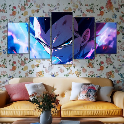 Dragon Ball Z Vegeta Canvas Wall Art - 5 Piece Split Panel Anime Poster - Framed Ready to Hang Living Room Man Cave Decor - DR5086