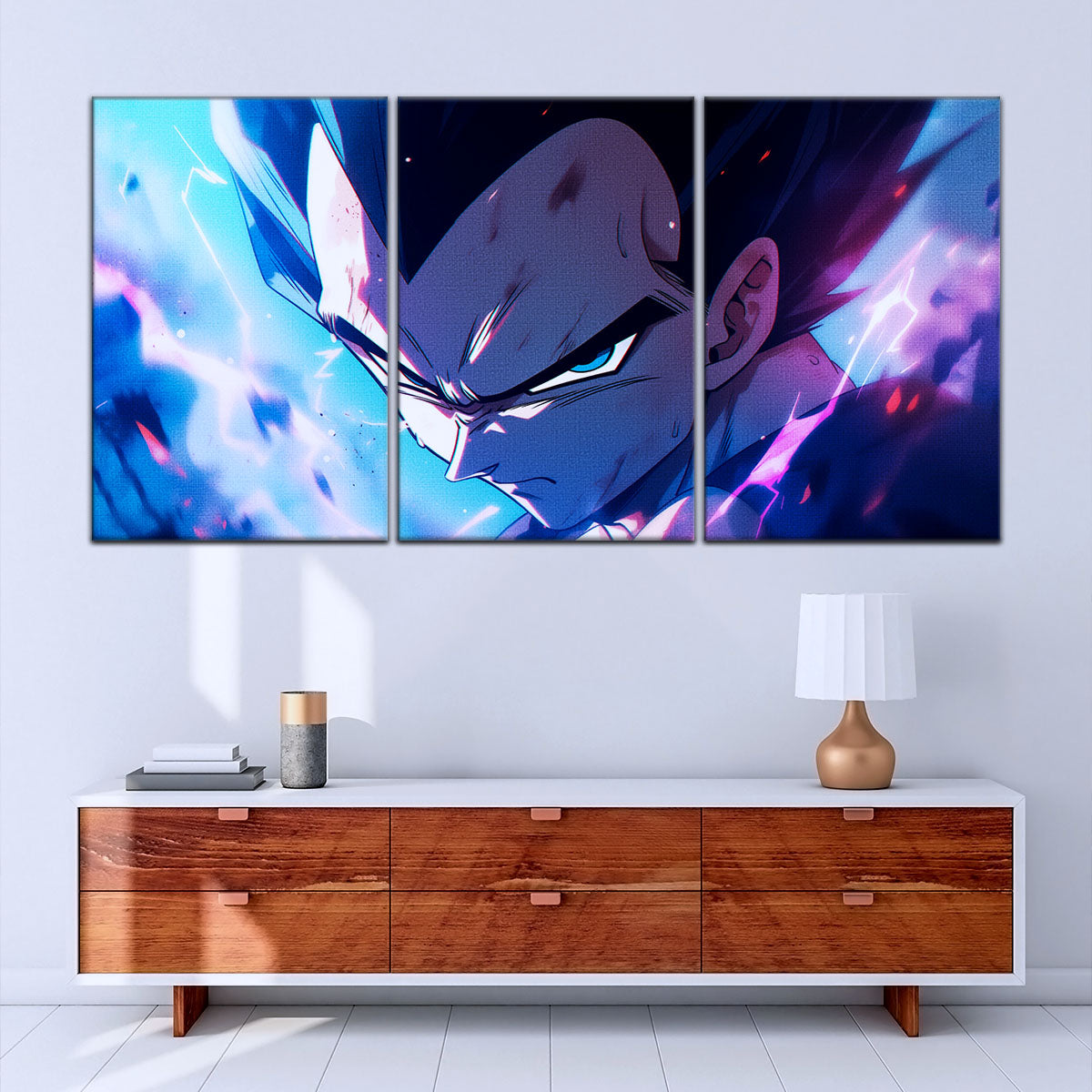 Dragon Ball Z Vegeta Canvas Wall Art - 5 Piece Split Panel Anime Poster - Framed Ready to Hang Living Room Man Cave Decor - DR5086