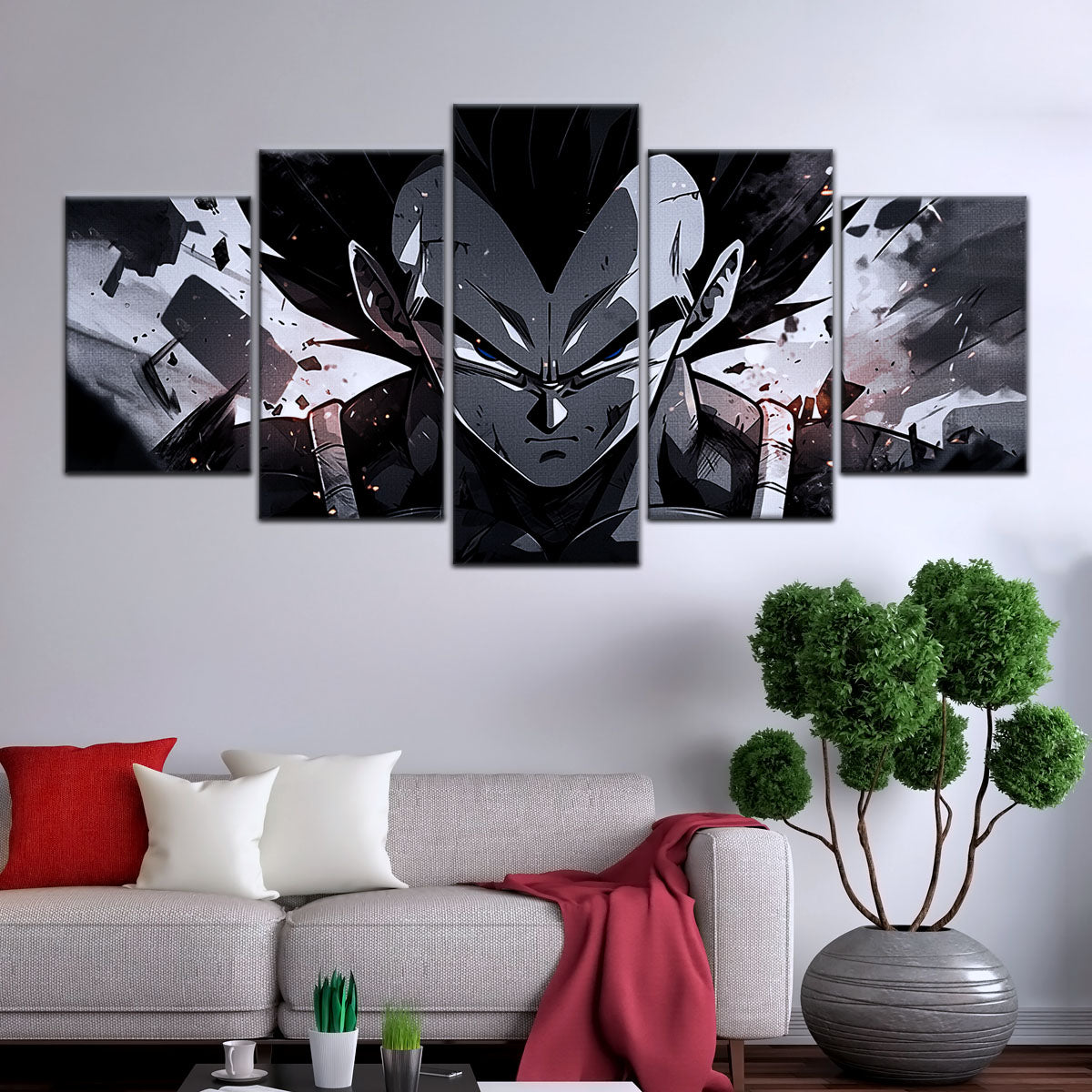 Dragon Ball Z Vegeta Canvas Wall Art - 5 Piece Split Panel Anime Poster - Framed Ready to Hang Living Room Man Cave Decor - DR5115
