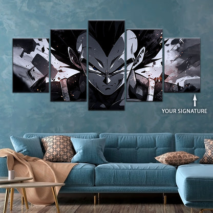 Dragon Ball Z Vegeta Canvas Wall Art - 5 Piece Split Panel Anime Poster - Framed Ready to Hang Living Room Man Cave Decor - DR5115