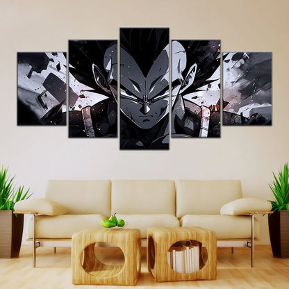 Dragon Ball Z Vegeta Canvas Wall Art - 5 Piece Split Panel Anime Poster - Framed Ready to Hang Living Room Man Cave Decor - DR5115