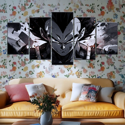 Dragon Ball Z Vegeta Canvas Wall Art - 5 Piece Split Panel Anime Poster - Framed Ready to Hang Living Room Man Cave Decor - DR5115