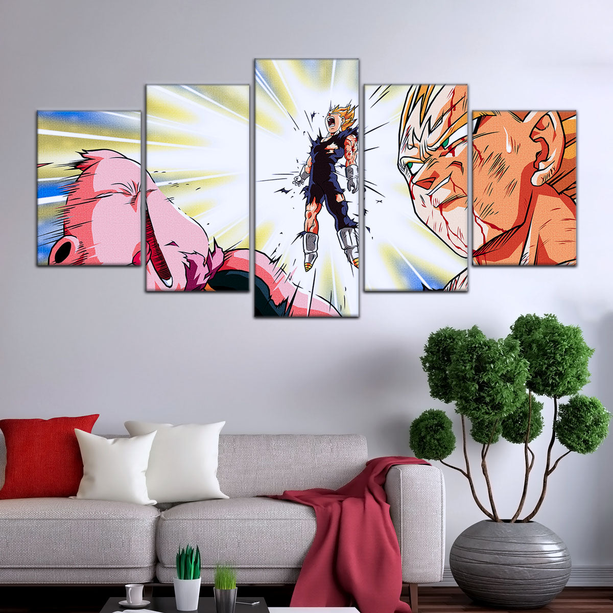 Dragon Ball Z Vegeta Final Explosion Canvas Wall Art - 5 Piece Split Panel Anime Poster - Framed Ready to Hang Living Room Man Cave Decor - DR5127