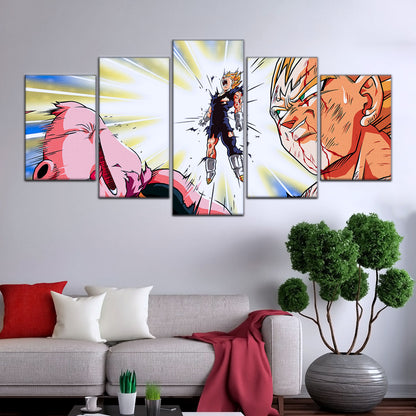 Dragon Ball Z Vegeta Final Explosion Canvas Wall Art - 5 Piece Split Panel Anime Poster - Framed Ready to Hang Living Room Man Cave Decor - DR5127
