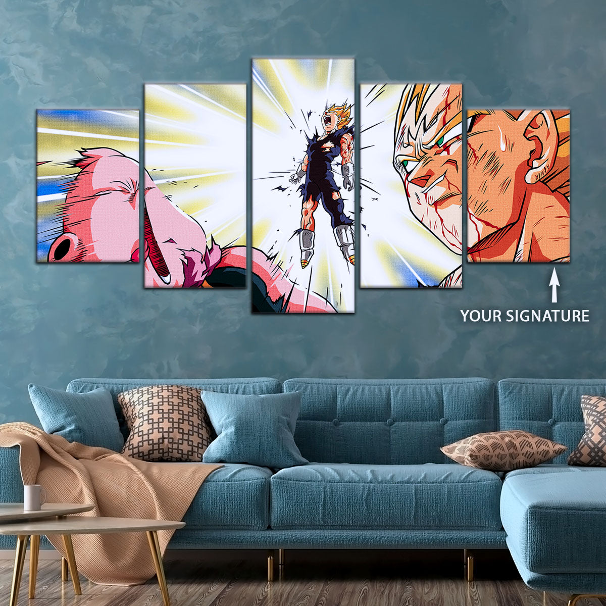 Dragon Ball Z Vegeta Final Explosion Canvas Wall Art - 5 Piece Split Panel Anime Poster - Framed Ready to Hang Living Room Man Cave Decor - DR5127