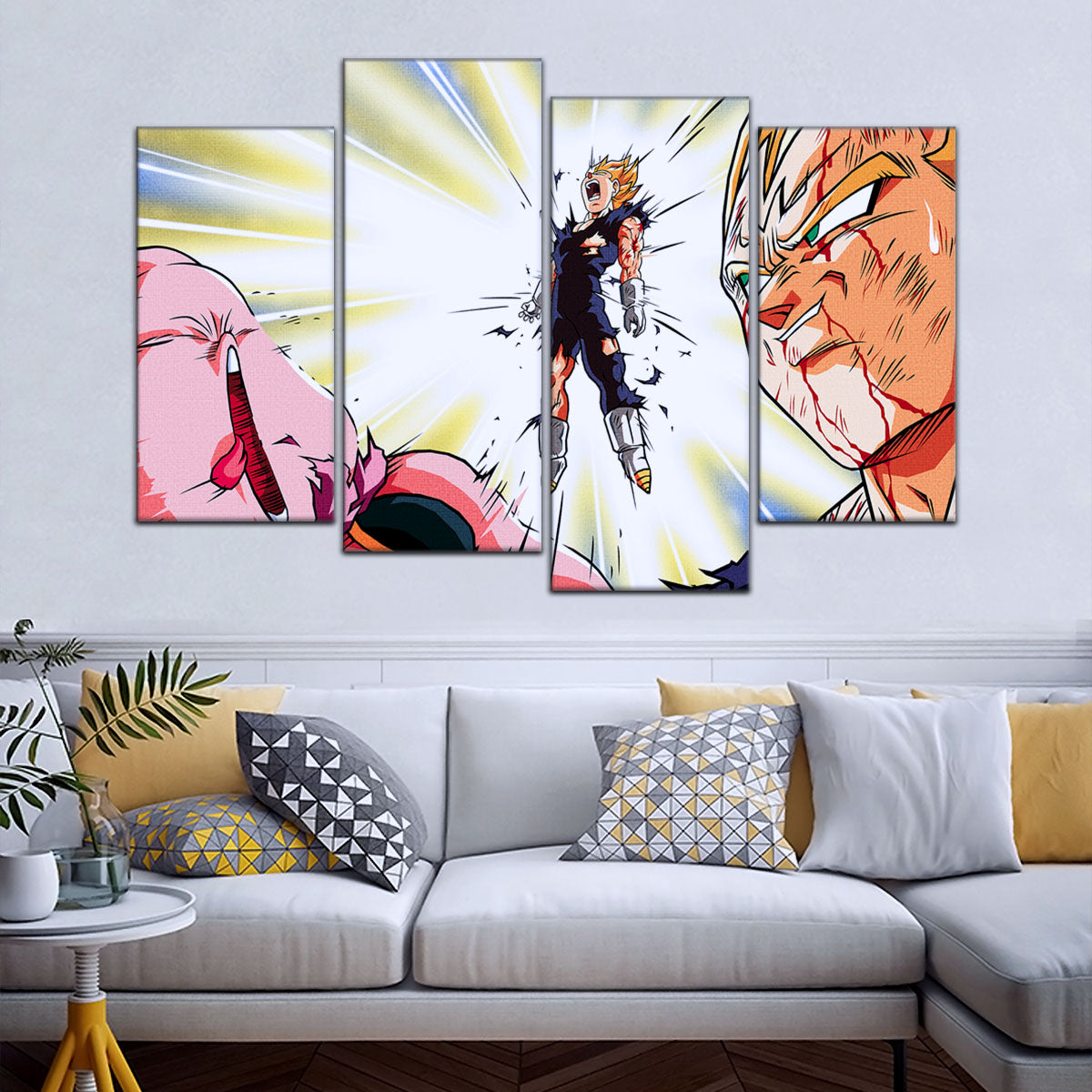 Dragon Ball Z Vegeta Final Explosion Canvas Wall Art - 5 Piece Split Panel Anime Poster - Framed Ready to Hang Living Room Man Cave Decor - DR5127