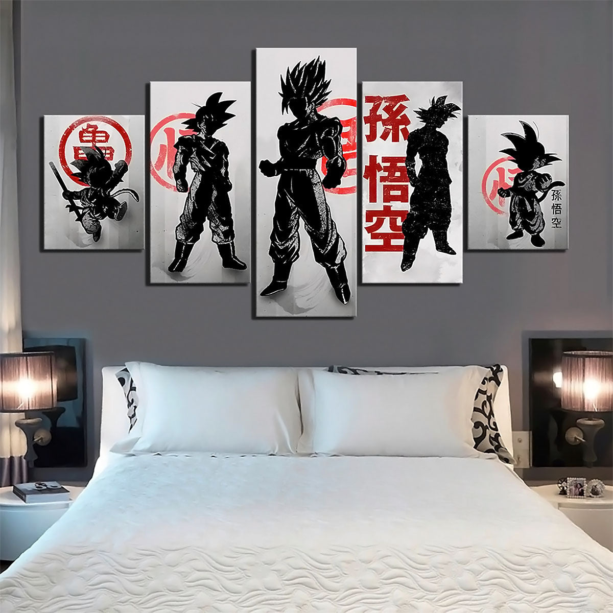 Dragon Ball Z Super Saiyan Goku Canvas Wall Art - 5 Piece Split Panel Anime Poster - Framed Ready to Hang Living Room Man Cave Decor - DR5186