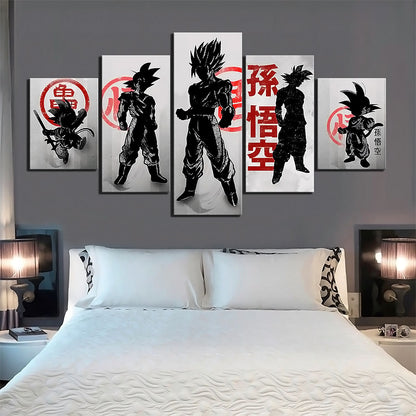 Dragon Ball Z Super Saiyan Goku Canvas Wall Art - 5 Piece Split Panel Anime Poster - Framed Ready to Hang Living Room Man Cave Decor - DR5186