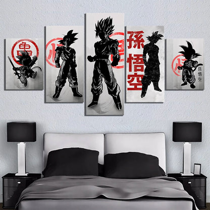 Dragon Ball Z Super Saiyan Goku Canvas Wall Art - 5 Piece Split Panel Anime Poster - Framed Ready to Hang Living Room Man Cave Decor - DR5186