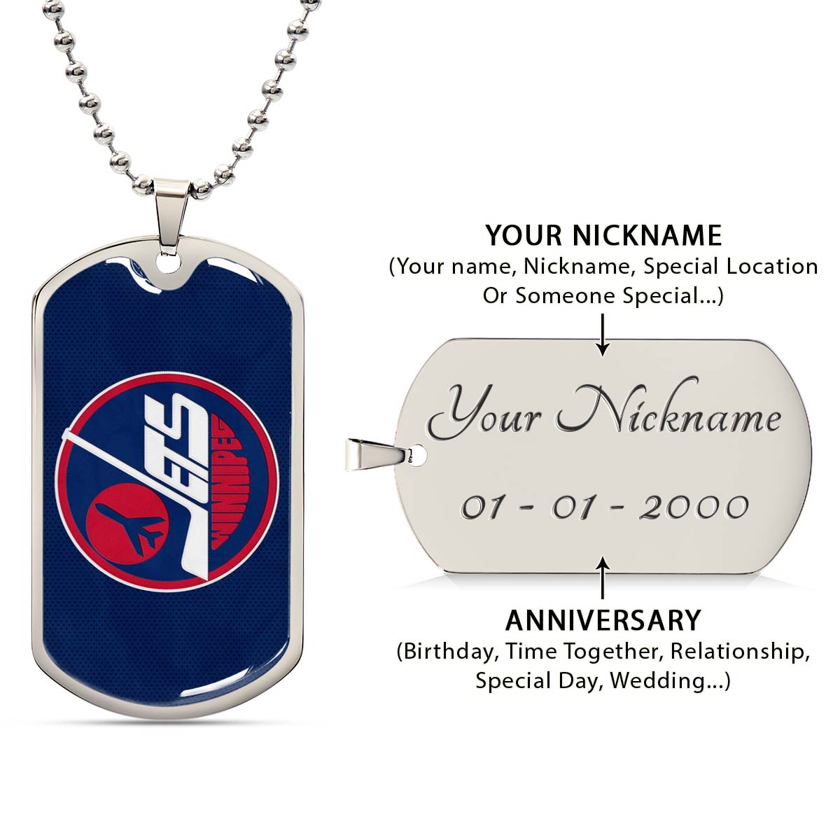 Ice Hockey - HKD002 - Winnipeg Jets Sports - Ice Hockey Dog Tag - Military Ball Chain - Luxury Dog Tag