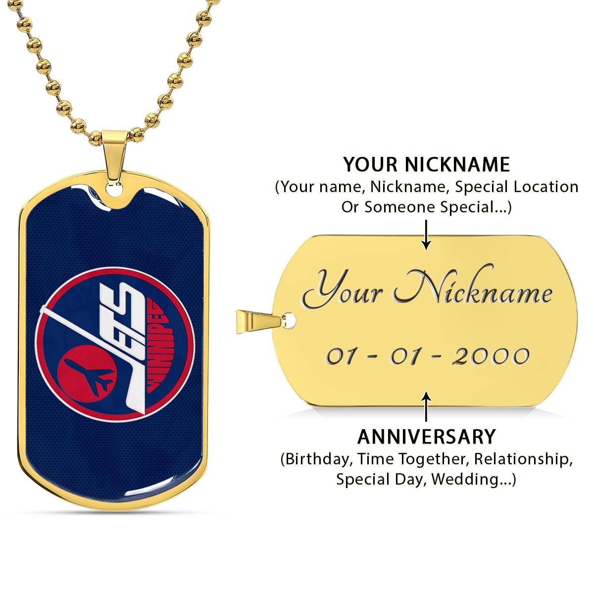 Hockey Dog Tag Necklace - HKD002 - Winnipeg Jets Sports - Military Ball Chain