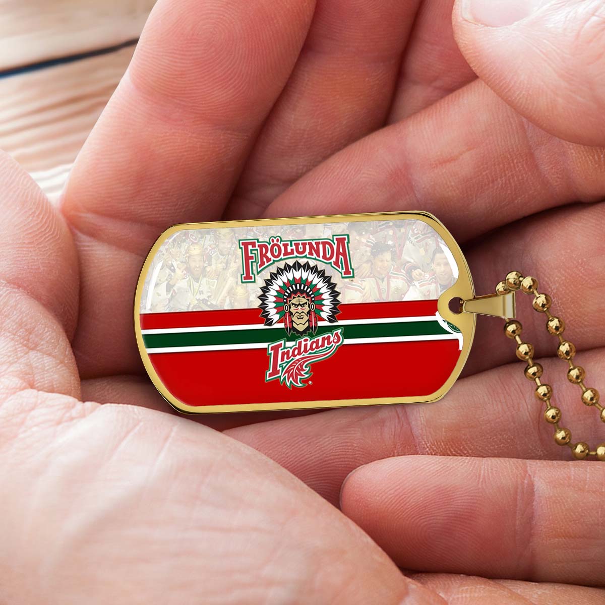 Hockey Dog Tag Necklace - HKD008 - Frolunda Indians - FHC Golden - Military Ball Chain