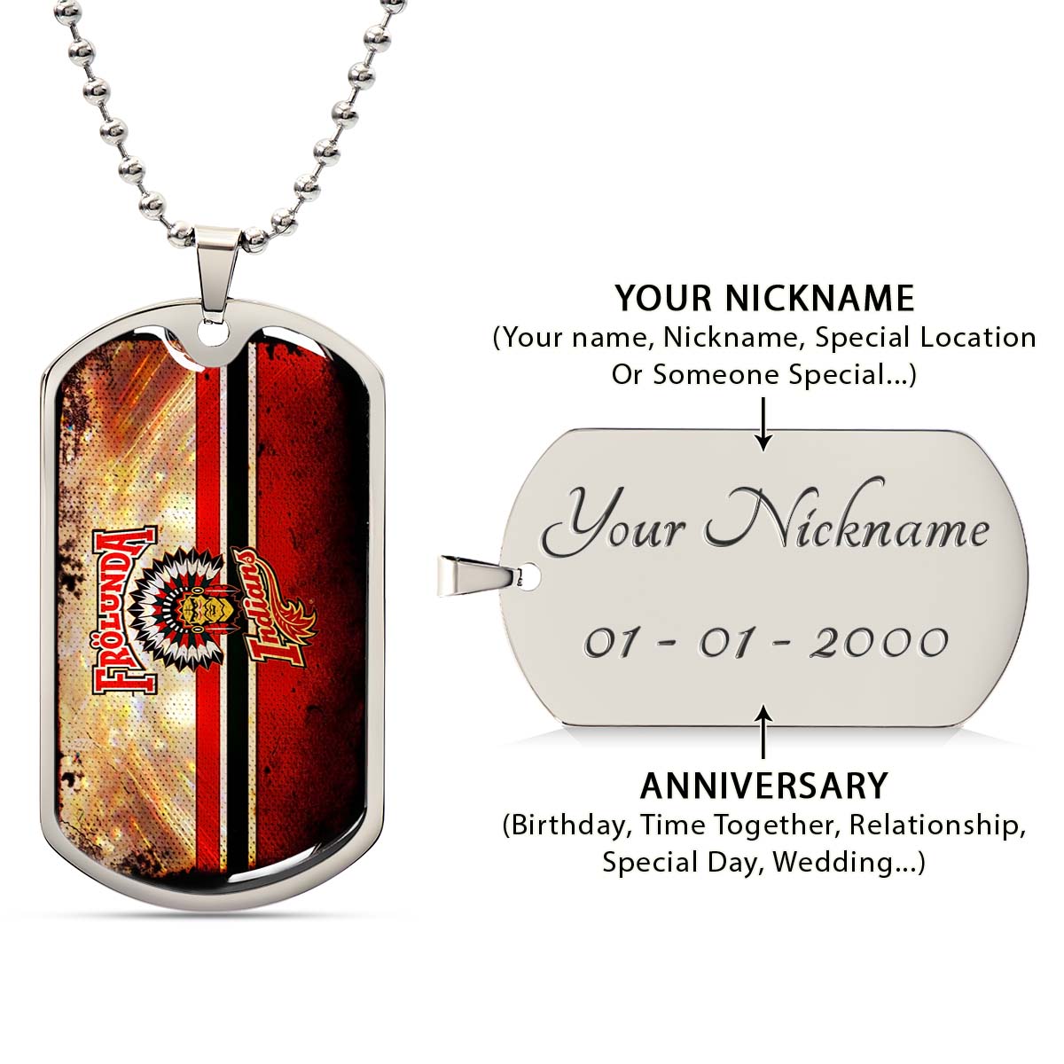 Ice Hockey - HKD009 - Frolunda Indians - FHC Golden - Ice Hockey Dog Tag - Military Ball Chain - Luxury Dog Tag