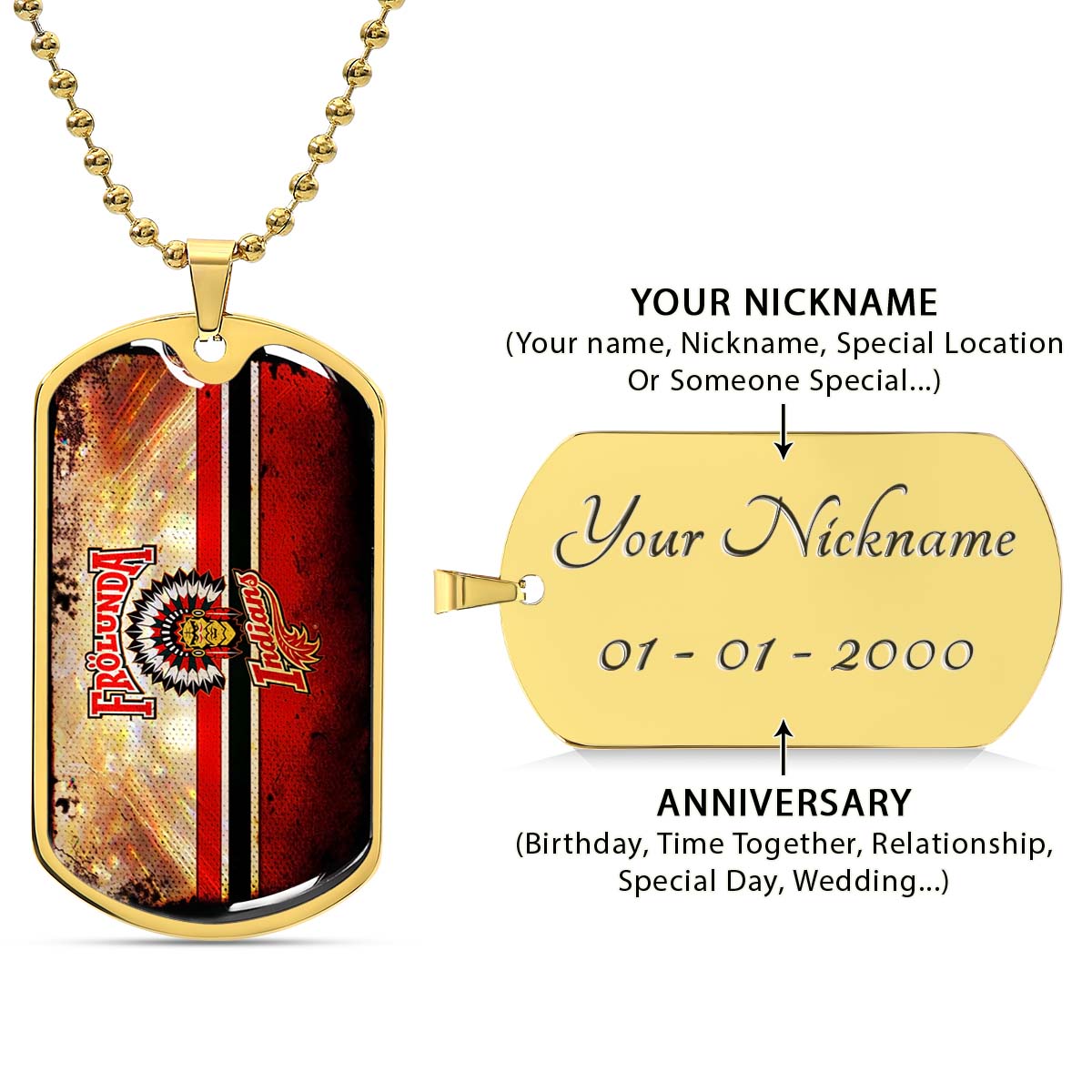 Ice Hockey - HKD009 - Frolunda Indians - FHC Golden - Ice Hockey Dog Tag - Military Ball Chain - Luxury Dog Tag