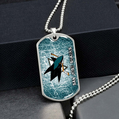 Ice Hockey - HKD010 - San Jose Sharks - Fierce Hockey Spirit on Ice - Ice Hockey Dog Tag - Military Ball Chain - Luxury Dog Tag
