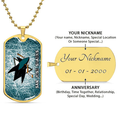 Ice Hockey - HKD010 - San Jose Sharks - Fierce Hockey Spirit on Ice - Ice Hockey Dog Tag - Military Ball Chain - Luxury Dog Tag