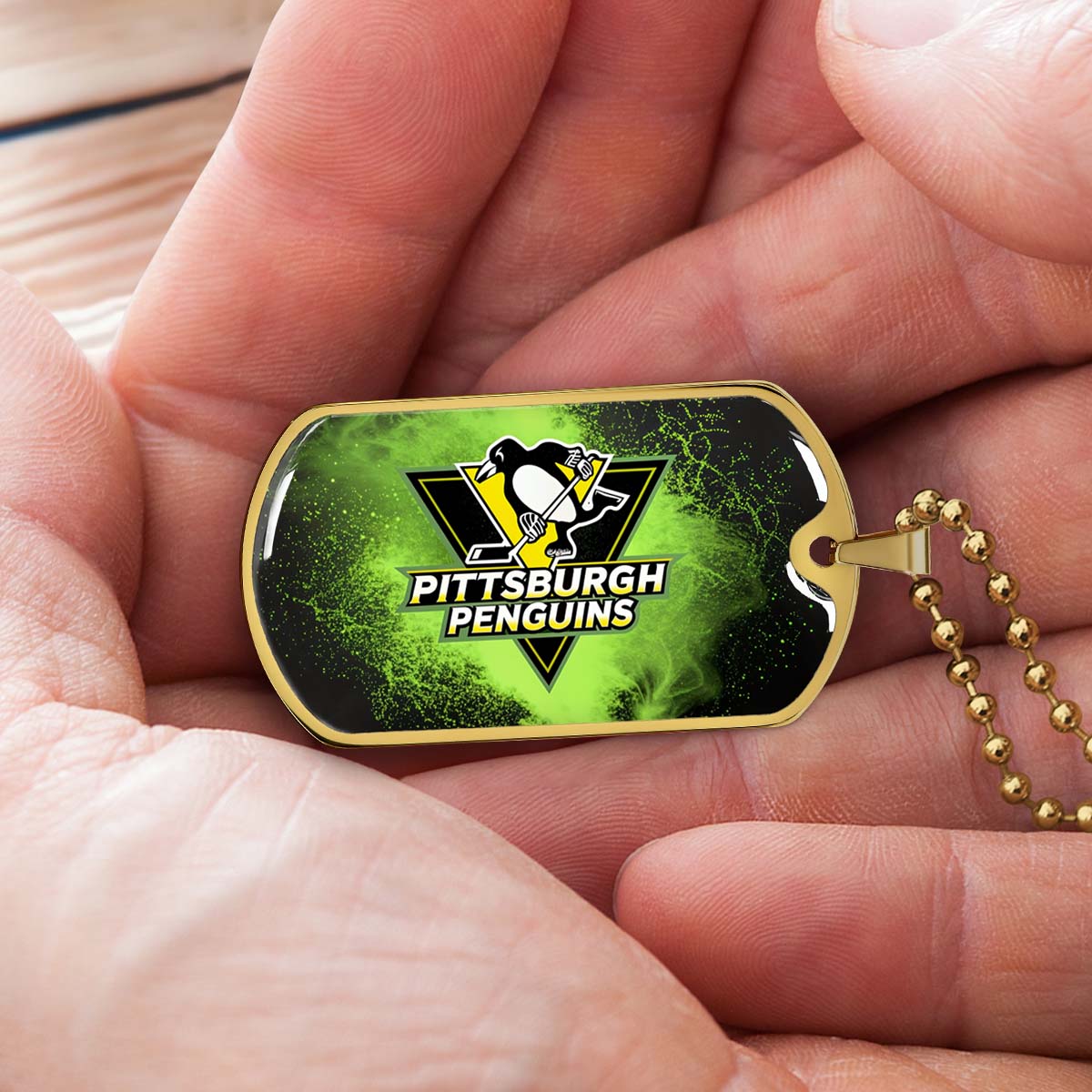 Ice Hockey - HKD011 - Pittsburgh Penguins - Neon Ice Emblem - Ice Hockey Dog Tag - Military Ball Chain - Luxury Dog Tag