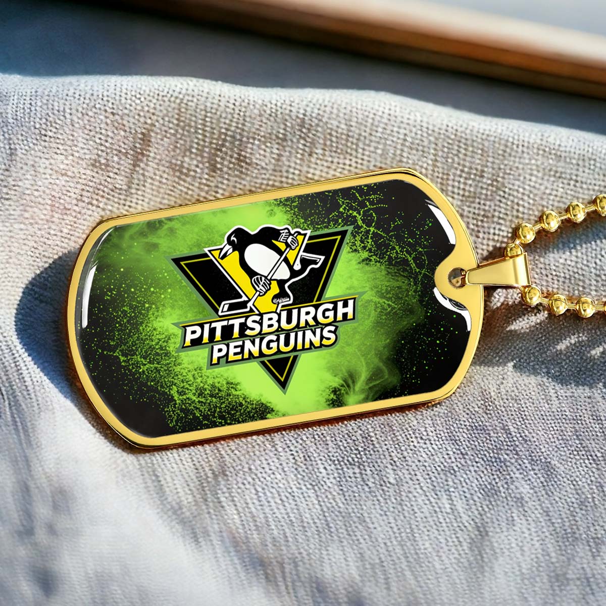 Ice Hockey - HKD011 - Pittsburgh Penguins - Neon Ice Emblem - Ice Hockey Dog Tag - Military Ball Chain - Luxury Dog Tag