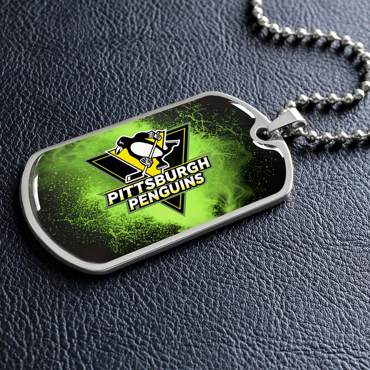 Ice Hockey - HKD011 - Pittsburgh Penguins - Neon Ice Emblem - Ice Hockey Dog Tag - Military Ball Chain - Luxury Dog Tag