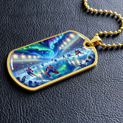 Ice Hockey - HKD017 - Spectacular Northern Lights NHL Game - Ice Hockey Dog Tag - Military Ball Chain - Luxury Dog Tag