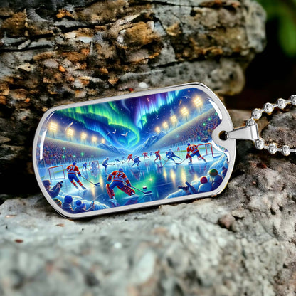 Ice Hockey - HKD017 - Spectacular Northern Lights NHL Game - Ice Hockey Dog Tag - Military Ball Chain - Luxury Dog Tag