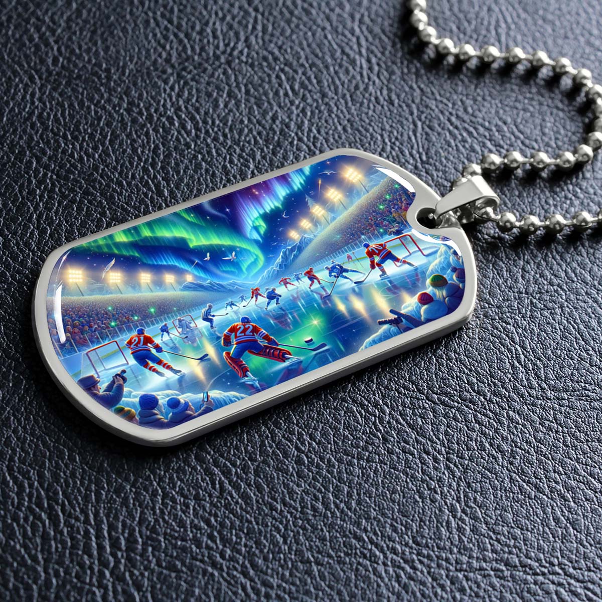 Ice Hockey - HKD017 - Spectacular Northern Lights NHL Game - Ice Hockey Dog Tag - Military Ball Chain - Luxury Dog Tag