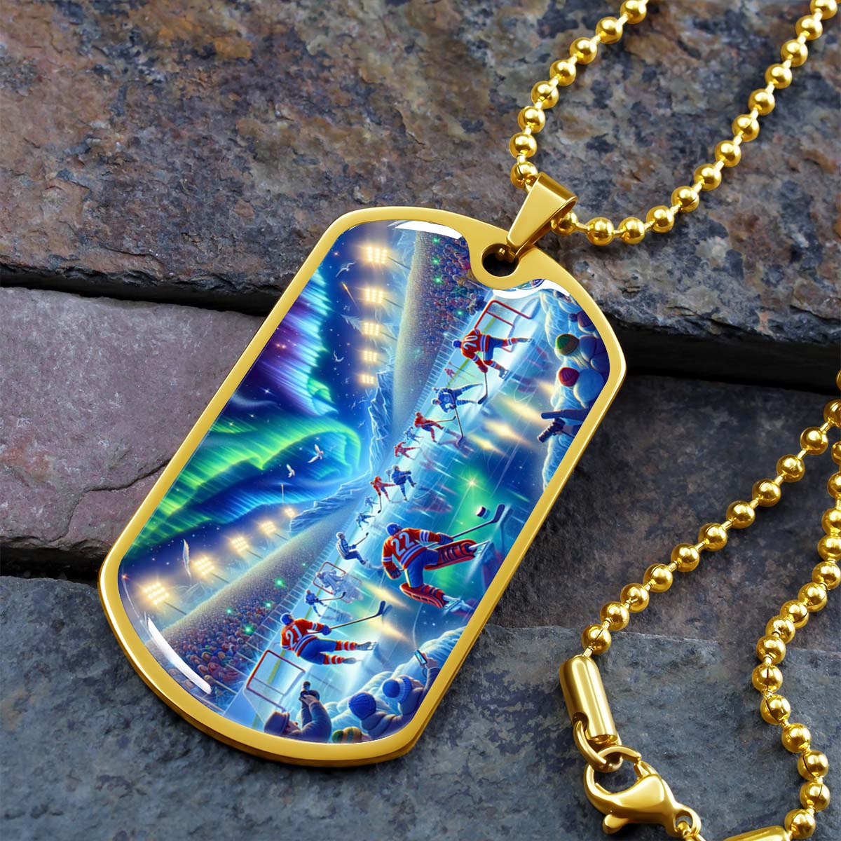Ice Hockey - HKD017 - Spectacular Northern Lights NHL Game - Ice Hockey Dog Tag - Military Ball Chain - Luxury Dog Tag