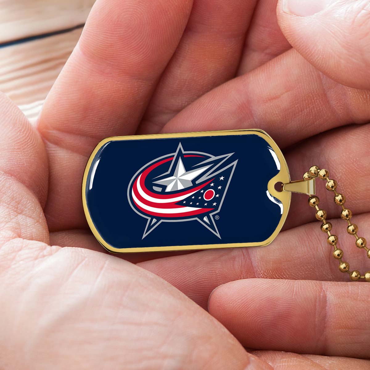 Hockey Dog Tag Necklace - HKD022 - Columbus Blue Jackets Sports - Military Ball Chain