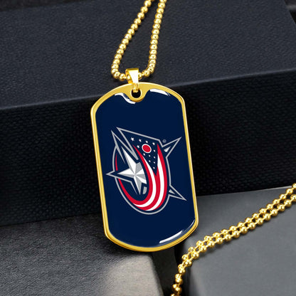 Hockey Dog Tag Necklace - HKD022 - Columbus Blue Jackets Sports - Military Ball Chain