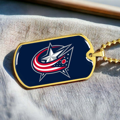 Hockey Dog Tag Necklace - HKD022 - Columbus Blue Jackets Sports - Military Ball Chain