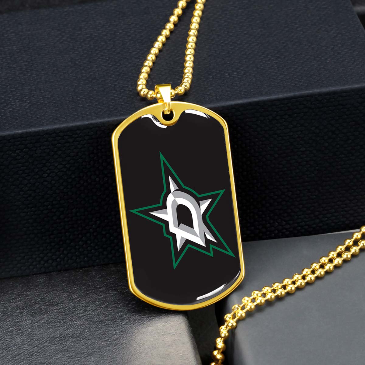 Hockey Dog Tag Necklace - HKD023 - Dallas Stars Sports - Military Ball Chain