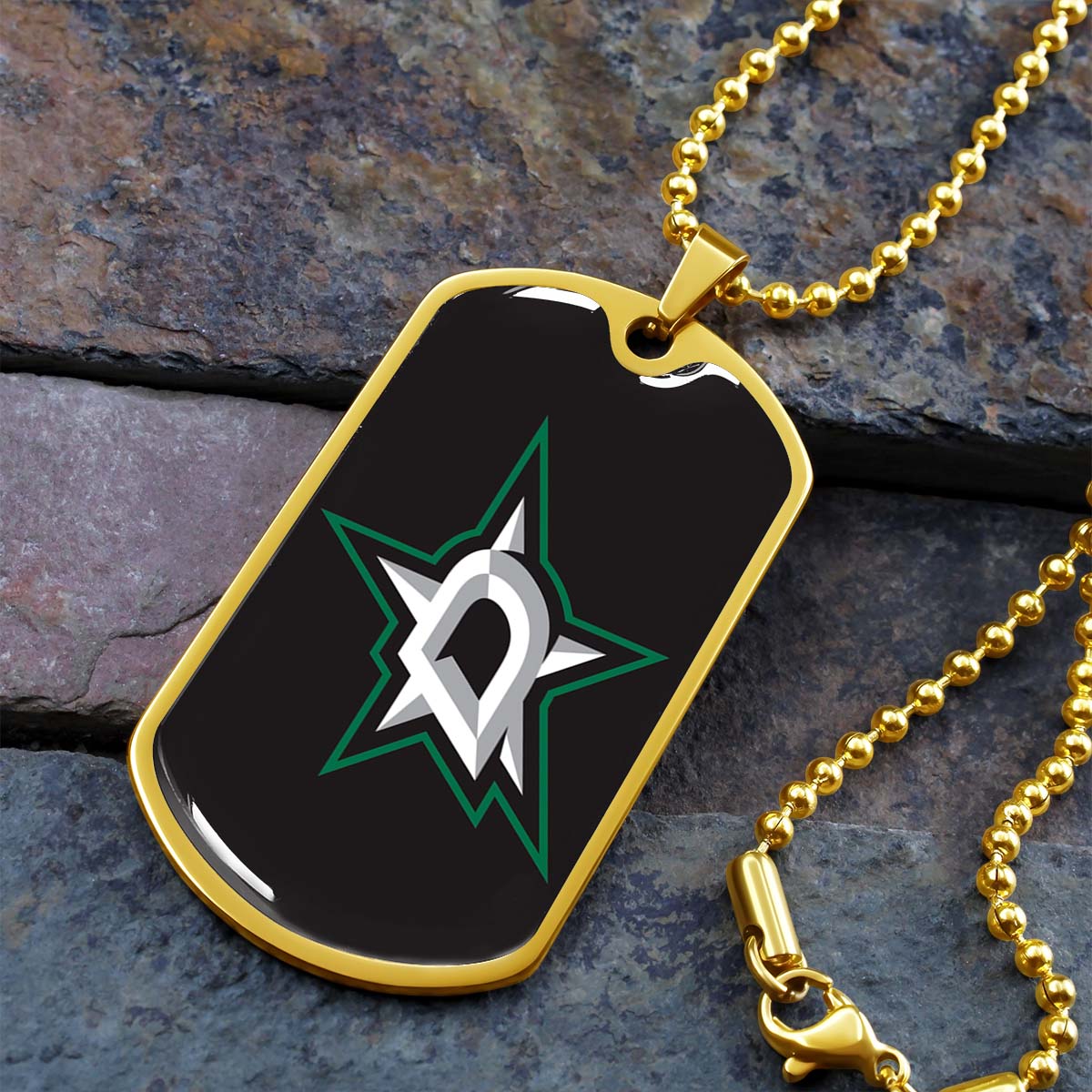 Hockey Dog Tag Necklace - HKD023 - Dallas Stars Sports - Military Ball Chain
