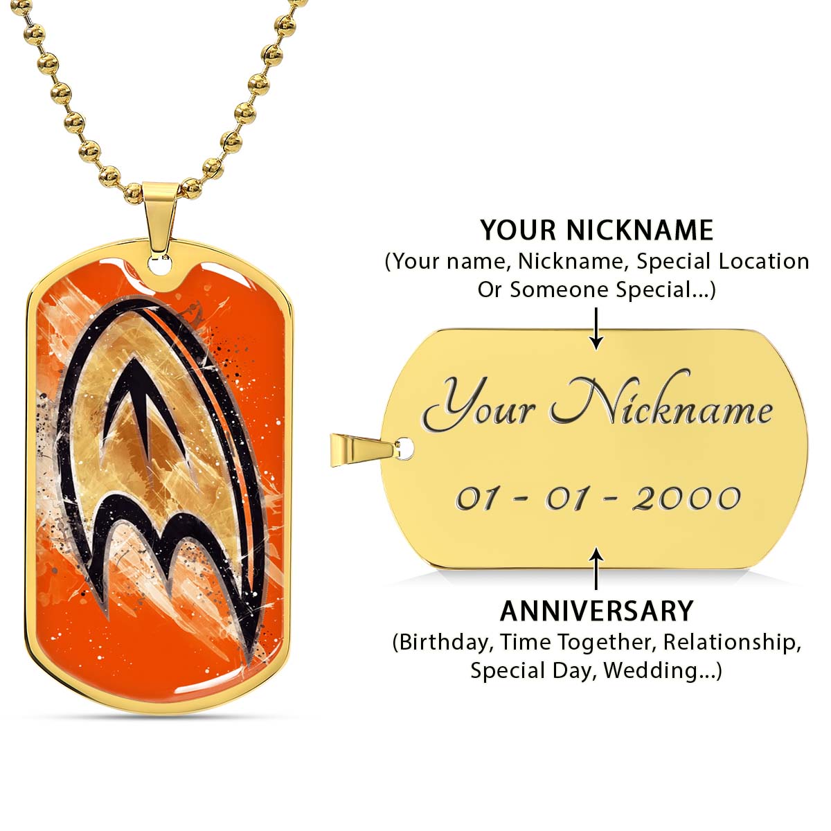Ice Hockey - HKD025 - Anaheim Ducks Sports - Ice Hockey Dog Tag - Military Ball Chain - Luxury Dog Tag
