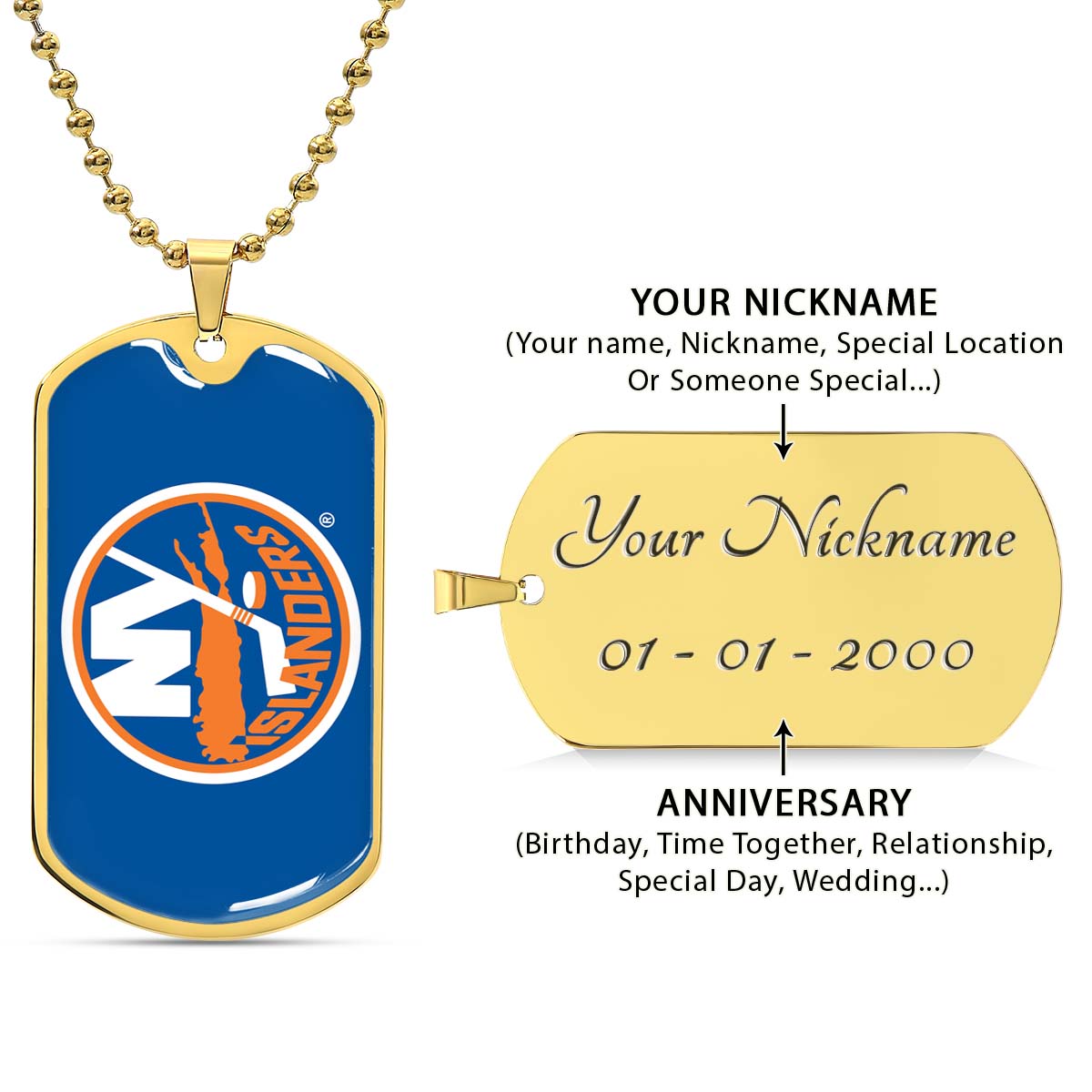 Ice Hockey - HKD026 - New York Islanders Sports - Ice Hockey Dog Tag - Military Ball Chain - Luxury Dog Tag