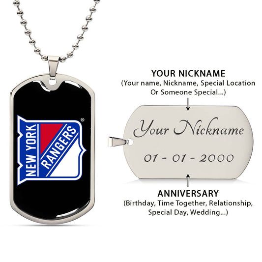 Hockey Dog Tag Necklace - HKD027 - New York Rangers Sports - Military Ball Chain
