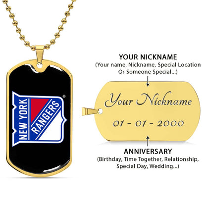 Hockey Dog Tag Necklace - HKD027 - New York Rangers Sports - Military Ball Chain