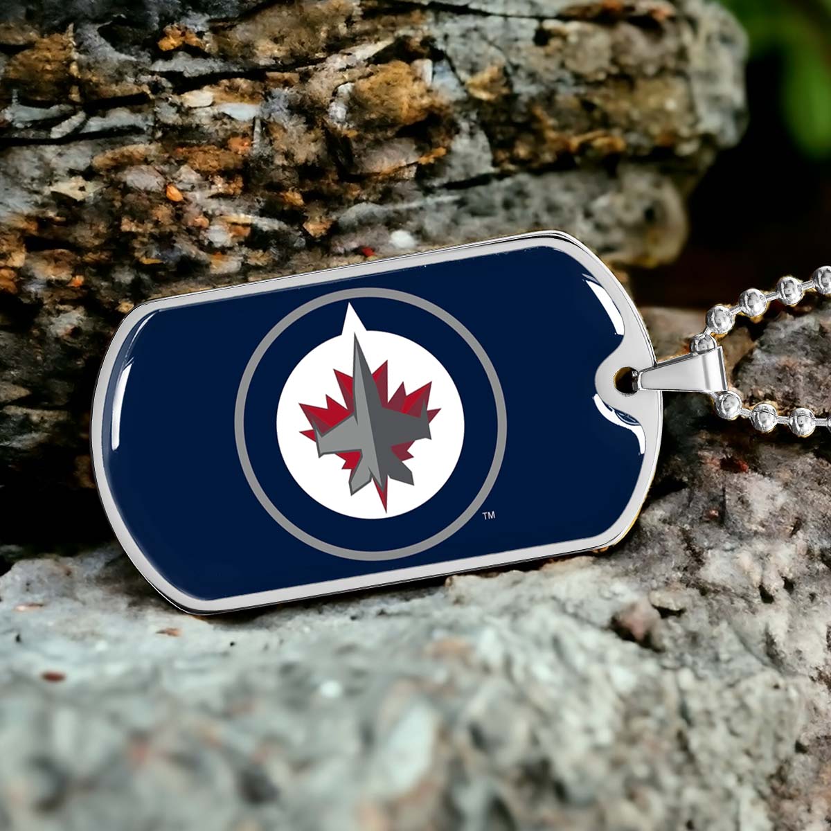 Hockey Dog Tag Necklace - HKD030 - Winnipeg Jets Sports - Military Ball Chain