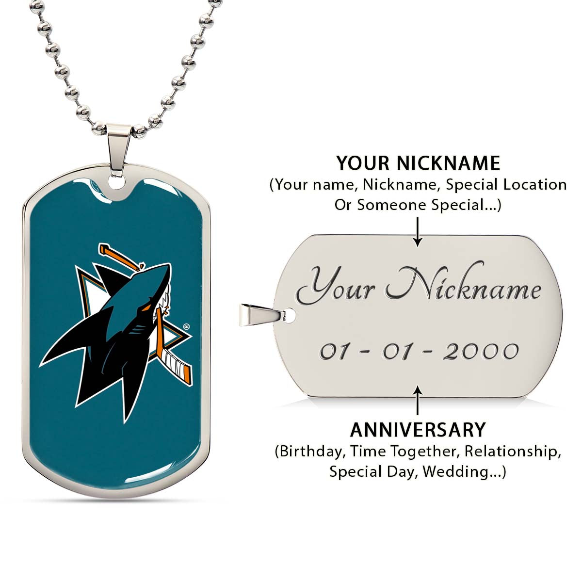 Ice Hockey - HKD035 - San Jose Sharks - Ice Hockey Dog Tag - Military Ball Chain - Luxury Dog Tag